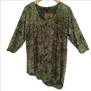 Karen Kane Top Women's Size 2X Green Leaf Pattern Style# 1L9249W‎ Long Blouse